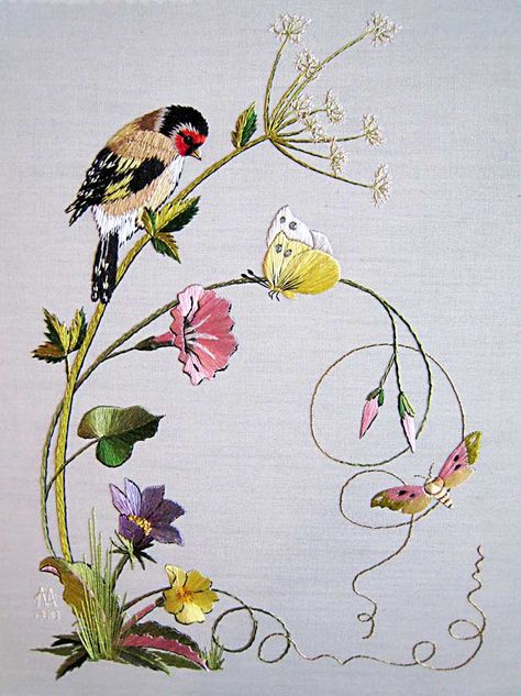 Ribbon Embroidery Kit, Pola Bordir, Bird Embroidery, Pola Sulam, Brazilian Embroidery, Japanese Embroidery, 자수 디자인, Crewel Embroidery, Hand Embroidery Stitches