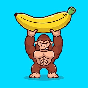 Cute Gorilla, Banana Cartoon, Love Heart Illustration, Reading Books Illustration, Running Illustration, Cute Fat Cats, Big Banana, Rainbow Cartoon, Balloon Cartoon