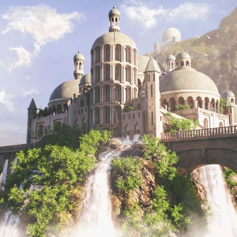 Dragon Temple Fantasy Art, Fantasy Cathedral Concept Art, Fantasy Buildings Architecture, Fantasy Temple Aesthetic, Mountain Temple Fantasy Art, Fantasy Structures Concept Art, Valyrian Houses, Necropolis Fantasy Art, Greek Buildings Aesthetic