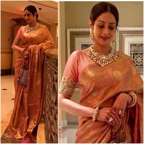 Sridevi Kanchi Pattu Saree Sridevi Jewellery, Sridevi Saree, Pattu Sari, Sridevi Kapoor, Kanchi Saree, Sri Devi, Bollywood Designer Sarees, Traditional Silk Saree, Indian Bridal Lehenga