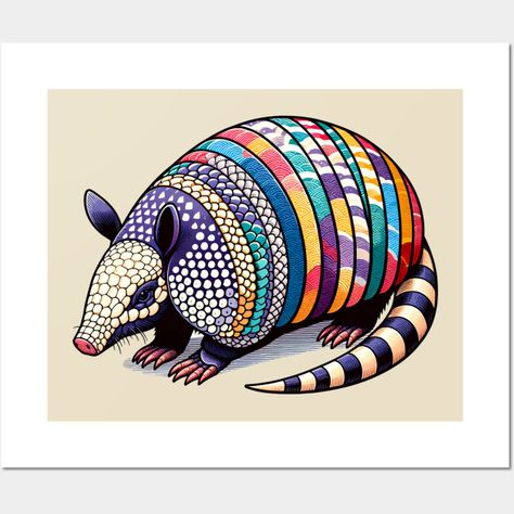 Armadillo with cool colorful pattern-like shell. -- Choose from our vast selection of art prints and posters to match with your desired size to make the perfect print or poster. Pick your favorite: Movies, TV Shows, Art, and so much more! Available in mini, small, medium, large, and extra-large depending on the design. For men, women, and children. Perfect for decoration. Armadillo Tattoo, Armadillo Art, Edward Scissor, Scissor Hands, Texas Theme, Tattoo Style, Painting Inspiration, Drawing Reference, Dinosaurs