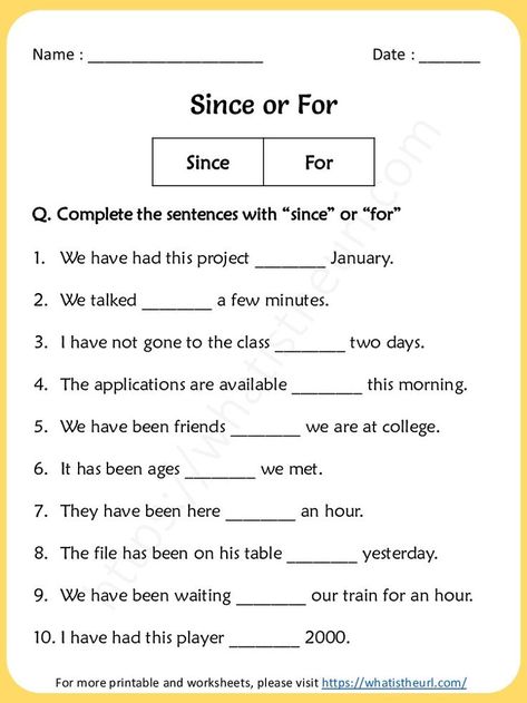 This worksheet can help students to learn to use Since or For at the right places.  There is a list of 15 questions.  The answer keys are added.Please download the PDF Since or For Worksheet – Exercise 1 Conjunctions Worksheet, Materi Bahasa Inggris, English Grammar Book, 19 Days Manga Español, English Exercises, Classroom Quotes, English Grammar Worksheets, Grammar Book, Present Perfect