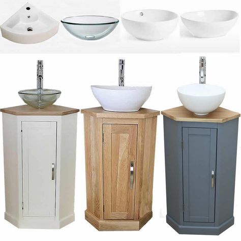 Bathroom Vanity Corner Unit | Oak Sink Cabinet | Ceramic Basin Tap & Plug Option | eBay Bathroom Vanity Corner, Vanity Corner, Oak Bathroom Cabinets, Corner Basin, Corner Bathroom Vanity, Corner Sink Bathroom, Corner Vanity Unit, Corner Vanity, Bathroom Sink Cabinets