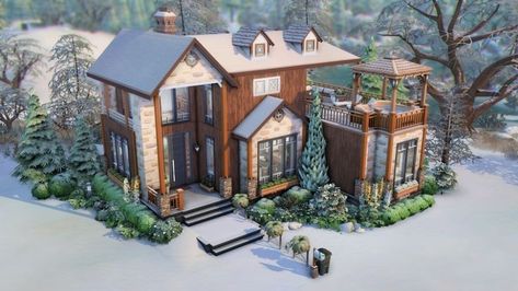 Sims 4 Landscape Ideas, Sims 4 Floor Plan, House In The Snow, Snowy Escape, Lotes The Sims 4, Sims Houses, Sims Builds, Sims 4 House Plans, Sims 4 House Building