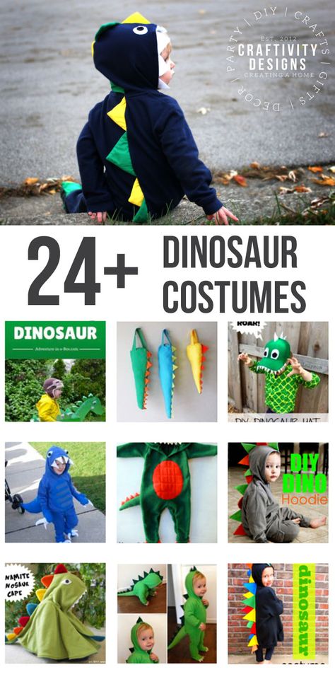 24+ Dinosaur Costume Ideas! Have a little dinosaur fan? Try this DIY Dinosaur Costume, a fun, and colorful Halloween costume idea for a toddler, preschooler, or child! Diy Dino Costume, Best Toddler Halloween Costumes, Diy Dinosaur Costume, Costume Dinosaure, Make A Dinosaur, Diy Dinosaur, Dino Costume, Halloween School Treats, Colorful Halloween