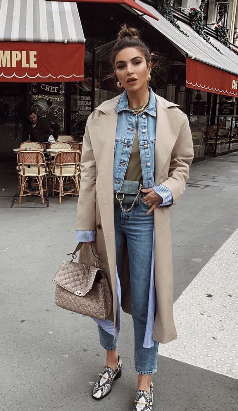 Spring outfit ideas Fall Fashion Coats, Denim On Denim, Streetwear Mode, Moda Chic, Looks Street Style, Layering Outfits, 가을 패션, Fashion Mode, Denim Outfit