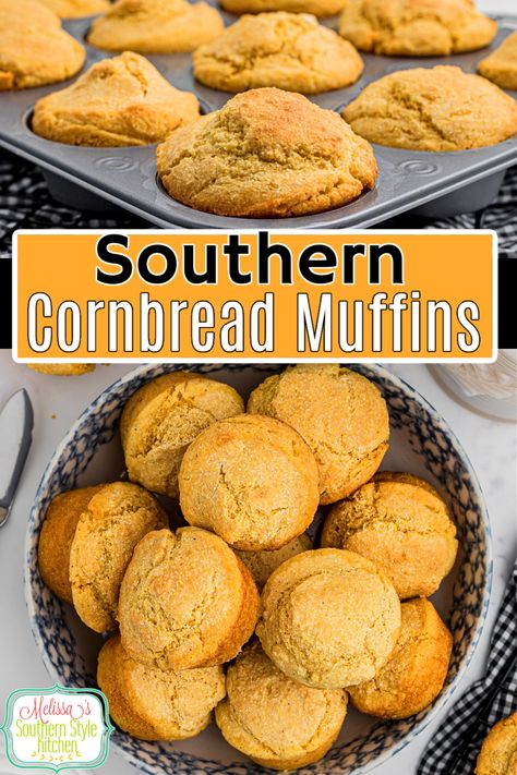 These Cornbread Muffins are perfect to serve with pinto beans, soup and chili #cornmuffins #cornbread #cornbreadrecipes #southerncornbread #cornbreadrecipes #muffins #cornmuffinrecipes via @melissasssk Southern Cornbread Muffin Recipe, Pinto Beans Soup, Paula Deen Cornbread, Air Fryer Cornbread, Homemade Cornbread Muffins, Easy Homemade Cornbread, Best Southern Recipes, Cornbread Muffins Recipe, Southern Style Kitchen