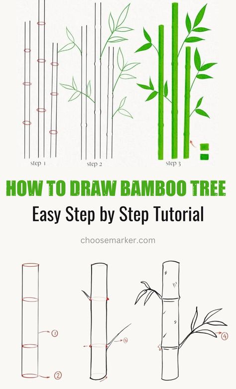 Put your art skills to the test and learn how to draw a beautiful bamboo tree 🎨🌳 Follow step-by-step instructions 📝 in this easy tutorial and create your masterpiece! 🤩 Bamboo Easy Drawing, How To Draw Bamboo Step By Step, Bamboo Pencil Drawing, Tree Drawing Tutorial Step By Step, Bamboo Drawing Sketch, How To Draw Bamboo, Draw Bamboo Tree, Bamboo Drawing Simple, Bamboo Tree Drawing