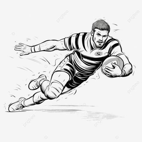 rugby player scoring try drawing art artwork design png Rugby Drawing, Rugby Cartoon, Rugby Illustration, Rugby Art, Ball Games, Rugby Player, Rugby Team, Transparent Image, Rugby Players