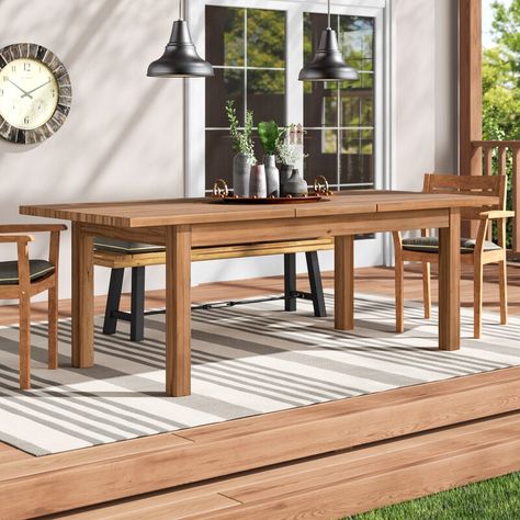 Millwood Pines Statler Solid Wood Dining Table & Reviews | Wayfair.ca 8 Person Dining Table, Dining Table Wood, Solid Wood Side Table, Teak Side Table, Patio Style, Expandable Dining Table, Teak Dining Table, Table Top Design, Patio Dining Table