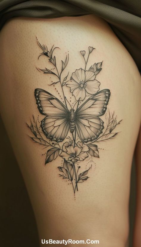 Thigh Piece Tattoo For Women, Small Thigh Tattoo, Tattoos Trendy, Tatoos Woman, Small Thigh Tattoos, Thigh Piece Tattoos, Trendy Tattoo Ideas, Contemporary Tattoo, Tattoo Perna