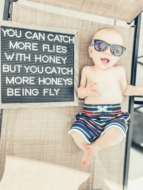 Milestone Picture Ideas Letter Board, Baby Boy Summer Photoshoot, Summer Monthly Baby Pictures, 8 Month Letter Board, 7 Month Letter Board Ideas, 2 Month Letter Board Ideas, July Milestone Picture Ideas, 6 Month Old Picture Ideas, Summer Milestone Picture Ideas