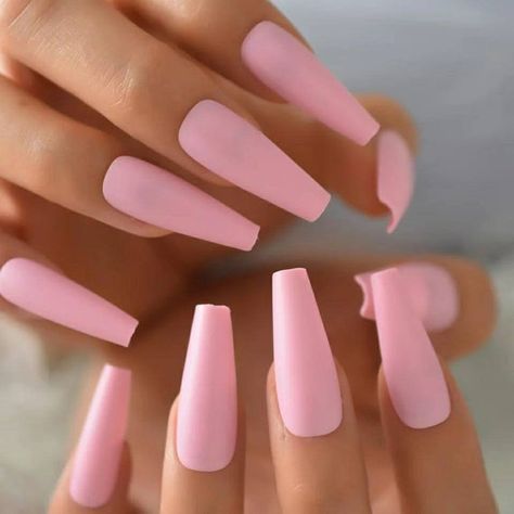 Long Pink Nails, Pink Coffin, Nails Extra, Fake Nails Designs, Long Press On Nails, Matte Nails Design, Coffin Press On Nails, Ballerina Nails, Matte Pink