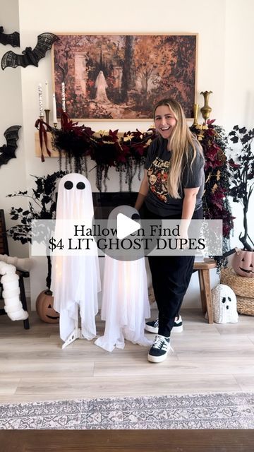 Sierra Miller | Content Creator on Instagram: "You can’t even diy them for this cheap😱 Comment LINKS to shop these $4 lit stand up ghosts! 🔗👻
.
.
.
.
.
.
#halloweenfinds #halloweenfind #litghost #litghosts #lightupghosts #potterybarndupe #potterybarndupes #fivebelow #fivebelowfinds #fivebelowhalloween #tomatocageghost #diyghost #halloween2024 #diyhalloweendecorations" Halloween Porch Ghost Diy, How To Make Standing Ghosts, Ghost Porch Leaner, Diy Standing Ghost, Dollar Tree Light Up Mop Ghosts, Diy Lit Ghosts, Diy Stand, Ghost Diy, Five Below