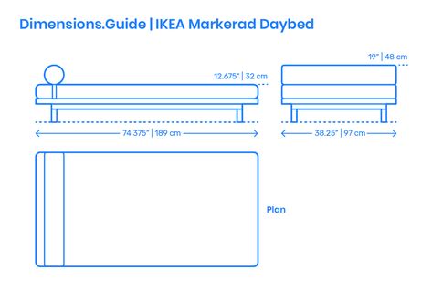 The IKEA Markerad Daybed features a simple multi-functional design for a nomadic lifestyle or small living spaces. Because of this simple design, it mainly works for a seat and a single bed. The Bonnell springs offer more comfort in both periods of sleep and rest. The IKEA Markerad Daybed has an overall height of 19” (48 cm), width of 74.375” (189 cm) and depth of 38.25” (97 cm). The IKEA Markerad Daybed has a seat height of 12.675” (32 cm). Downloads online #daybeds #beds #furniture #home Ikea Daybed, Spa Relaxation, Small Living Spaces, Nomadic Lifestyle, Human Activity, Built Environment, Small Space Living, Single Bed, Room Layout