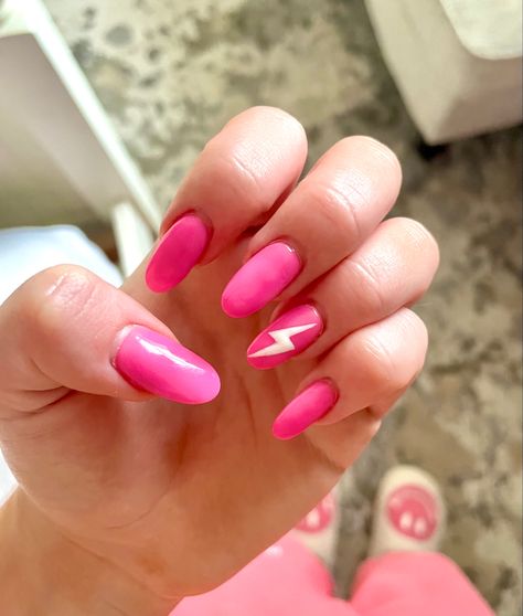 #summernails #pinknails #nails Nails With Lightning Bolt, Nails With Lightning, Bolt Nails, Lightning Bolt Nails, Pink Summer Nails, Pink Summer, Lightning Bolt, Pink Nails, Summer Nails