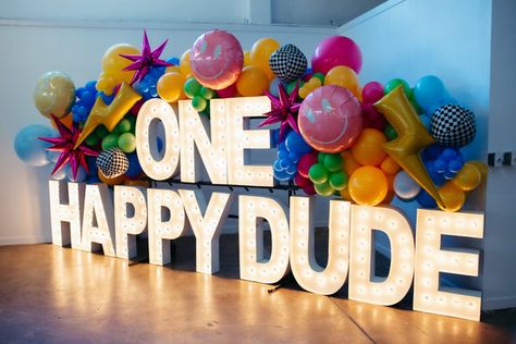 One Happy Dude Birthday Colorful, One Happy Dude Colorful, First Birthday Colorful, One Happy Dude First Birthday, One Happy Dude Birthday, White Bounce House, One Happy Dude, Boys 1st Birthday Party Ideas, Birthday Bbq