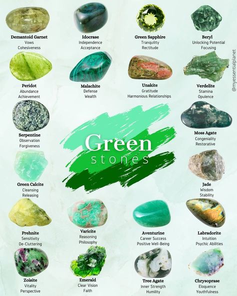 My Crystal Planet (@mycrystalplanet) posted on Instagram: “Green crystals & their meanings! ♥️💗🔮 Bookmark and tag a crystal lover! Artwork : @mycrystalplanet Follow us : @mycrystalplanet . . . .…” • Sep 7, 2021 at 7:58pm UTC Pretty Gemstones, Crystal Planet, Lover Artwork, Demantoid Garnet, Crystal Water, Crystals Healing Properties, Tree Agate, Gemstone Meanings, Crystal Therapy