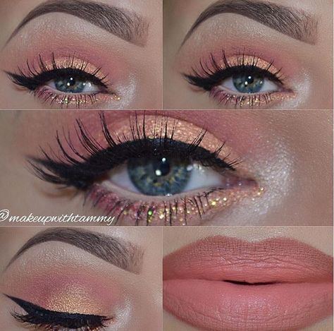 Trendy Nails Orange, Peach Eye Makeup, Makeup Bold, Golden Eye Makeup, Glam Eye Makeup, Eye Makeup Cut Crease, Natural Eye Makeup Tutorial, Dark Eye Makeup, Nails Orange