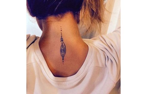 33 Awesome Minimalist Tattoos Every Yogi Will Want Inked Eye Tattoo Neck, Neck Tattoo Women, 21 Tattoo, Tattoo Neck, Evil Eye Tattoo, Evil Tattoo, Unalome Tattoo, Tattoo Women, Spiritual Tattoos