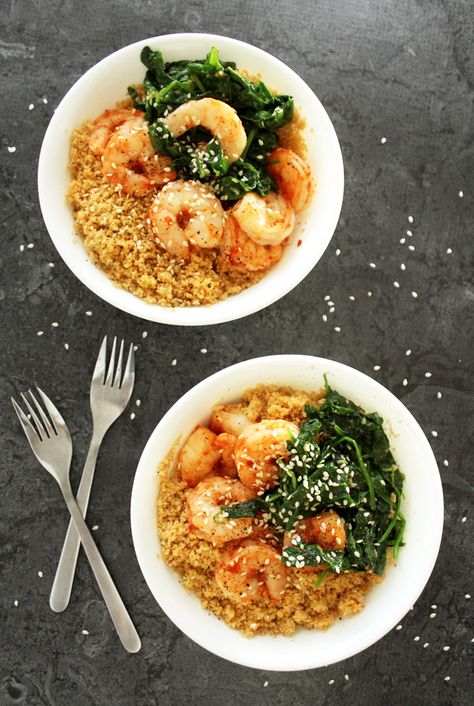 Definitely one for the book! "Oh my. THIS. I’m at a loss for words with this recipe. I threw this together on a whim one night after a particularly long and stressful day..." Prawn Cous Cous Recipes, Spinach Couscous, Shrimp Couscous, Pescatarian Dishes, Cooked Spinach, Shrimp Spinach, Making Couscous, Garlic Prawns, Garlic Spinach