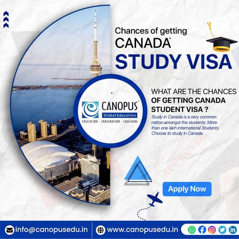 Want to Study in Canada? 🇨🇦🤔 ✅ Your chances of getting a Canadian student visa are strong. With over 100,000 international students choosing Canada each year, it’s a top study destination.👨🏻‍🎓 ✅ Let us guide you through the process Apply now with Best Canada Study Visa Consultant In Surat - 𝗖𝗔𝗡𝗢𝗣𝗨𝗦 𝗚𝗟𝗢𝗕𝗔𝗟 𝗘𝗗𝗨𝗖𝗔𝗧𝗜𝗢𝗡. 😯 📌CONTACT @canopus_global_education 📌 🌎VISIT OUR WEBSITE : https://canopusedu.com/ 🌎FOR MORE INFORMATION CALL & WHATSAAP : 📲90999-06972 📨MAIL US YOUR RESUME : canopusvisa@g... Canada Student Visa, Canada Study Visa, Canada Study, Visa Consultant, Study In Canada, Student Visa, Global Education, International Students, To Study