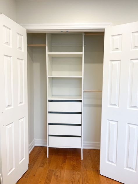 Which IKEA Closet System Should you get? PAX vs AURDAL Ikea Pantry Closet, Ikea Kids Closet Organization, Elfa Closet Ideas Small Spaces, Diy Nursery Closet Organization, Cheap Closet Makeover Diy, Ikea Aurdal Closet Ideas, Aurdal Closet Ikea Hack, Pax Closet Organization, Closet Organizers For Small Closets