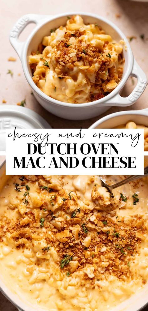 Dutch Oven Recipes Mac And Cheese, Mac And Cheese Dutch Oven Recipes, Mac And Cheese In Dutch Oven, Recipe For Dutch Oven, Cozy Dinners Comfort Foods, Dutch Oven Macaroni And Cheese, Dutch Oven Sides, Dutch Oven Pork Recipes, Easy Harvest Meals