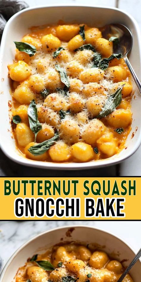 Craving cozy fall flavors? Try this creamy Butternut Squash Gnocchi Bake! 🎃🧀 Roasted butternut squash, melty cheese, and tender gnocchi make it the ultimate autumn comfort food. #GnocchiRecipe #FallBakes #ComfortingRecipes #VegetarianEats 🍝 Creamy Butternut Squash Gnocchi, Butternut Squash Gnocchi, Squash Gnocchi, Gnocchi Bake, Fall Casseroles, Creamy Cheese Sauce, Chicken Breast Crockpot Recipes, Creamy Butternut Squash, Baked Butternut Squash