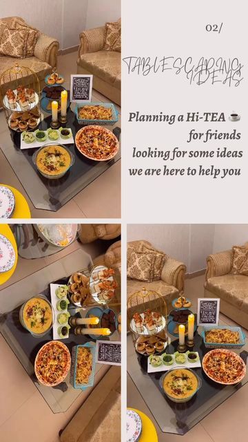 Fashion Vibes By Aaisha on Instagram: "Tablescaping Ideas Planning a HI-TEA party with friends we are here to help you out! 💫One thing which you have to focus on is the presentation If you are low in presentation no matter how much you spend on food if there’s no good presentation it will look totally off❕ 💫secondly Use Good Trendy crockery with some candles or flower arrangements watever possible & budget friendly ❕ 💫For hi-tea keep things a little light Don’t go for cheesy or heavy desi stu Hi Tea Ideas, Hi Tea, Party With Friends, Pie In The Sky, Fashion Vibes, Good Presentation, Samosa, Chocolate Brownies, Sweet Savory