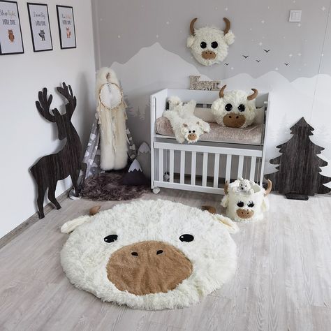 Wow picks! Baby Highland Cow Rug: Perfect Gift for Newborn, Pictured Rug 45" at €90.00 Choose your wows. 🐕 #BabyGift #CowNursery #BabyRug #NewbornGift #NurseryRug #FarmDecor #BabyRoom #HighlandCow #FarmAnimal #BabyDecor Highland Cow Rug, Highland Cow Nursery, Farmhouse Baby Shower, Playmat Baby, Cow Rug, Farm Nursery Decor, Cow Nursery, Animal Baby Room, Kids Mat