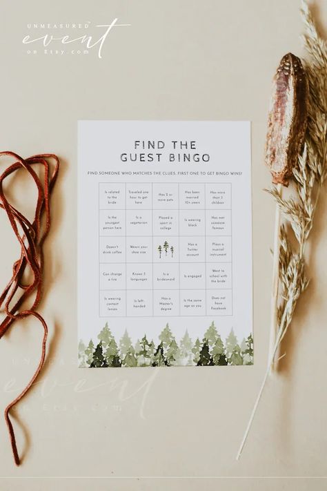 UnmeasuredEvent - Etsy Bingo Bridal Shower Game, Find The Guest Bingo, Mountain Bridals, Guest Bingo, Find The Guest, Games Diy, Printable Bridal Shower Games, Game Template, Signature Drinks Sign