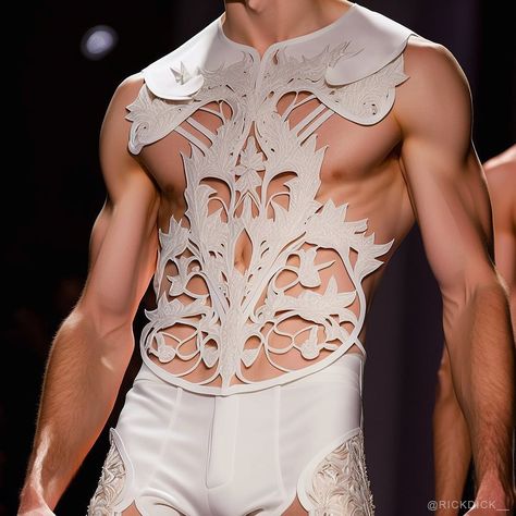 Gay Outfit, Men Fashion Show, Queer Fashion, White Corset, Mens Outfit Inspiration, Futuristic Fashion, Man Fashion, Fashion Attire, Lace Fashion