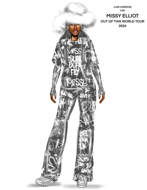 See Missy Elliott’s Tour Costumes Designed by June Ambrose [PHOTOS] Tour Costumes, June Ambrose, Missy Elliot, Missy Elliott, Costume Design, Fashion News, Black And White, White, Black