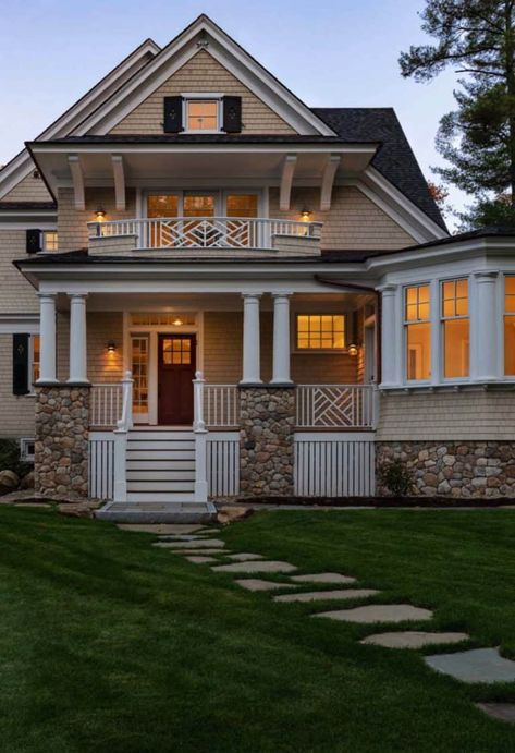 Dreamy lake house in New Hampshire nestled on the water's edge Shingle Style Architecture, Lake Houses Exterior, Addition Ideas, Lake Winnipesaukee, Architecture Inspiration, Exterior Ideas, Cottage House, Exterior Stone, Custom Home Builders