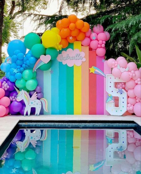 Birthday party decor inspo, birthday party decor ideas, cute birthday party decor ideas,kids party decor inspo Unicorn Themed Birthday Party Decoration, Birthday Rainbow Theme Decoration, My Little Pony Birthday Party Decorations, 1st Birthday Rainbow Theme, Rainbow Unicorn Birthday Party Decorations, Rainbow Theme Party Decorations, Unicorn Pool Party, Rainbow Themed Birthday Party, Unicorn Birthday Party Decorations