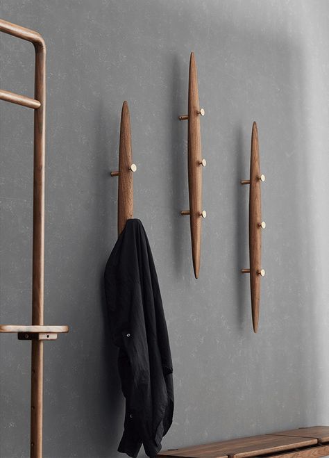 Modern Wall Mounted Coat Rack, Entryway Ideas Coat Rack, Coat Closet Hooks, Walk In Closet Wall Hooks, Wall Coat Hanger Ideas, Entry Wall Hook Ideas, Hallway Hanging Coats, Entry Way With Coat Hooks, Bedroom Hooks On Wall For Clothes