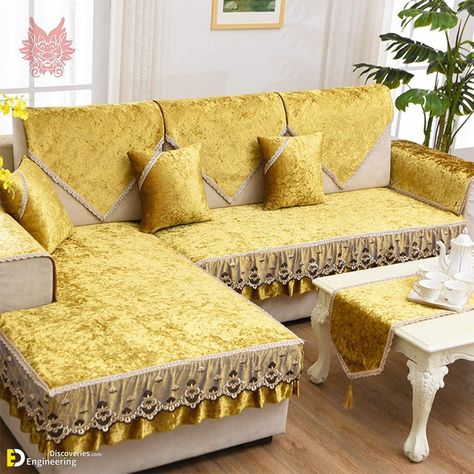 Top 35 Modern Sofa Design Ideas - Engineering Discoveries Sofa Cover Ideas, Sofa Design Luxury, Velvet Sofa Cover, Diy Sofa Cover, Couch Covers Slipcovers, Sofa Throw Cover, Bed Cover Design, Designer Bed Sheets, Sectional Couch Cover