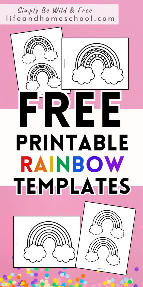 These free printable rainbows are perfect for teaching the colors of the rainbow or for using as rainbow coloring pages or a rainbow paper craft!! Homeschool Vs Public School, Heart Crafts For Kids, Free Coloring Sheets For Kids, Rainbow Template, Free Printable Rainbow, Shamrock Template, Homemade Books, Steam Projects, Free Coloring Sheets