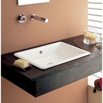 Bathroom Sink Rectangular White Ceramic Drop In or Vessel Sink Scarabeo 8032 Floating Counter, Floating Sink, Wall Mounted Bathroom Sinks, Drop In Bathroom Sinks, Rectangular Sink Bathroom, Small Bathroom Sinks, Trough Sink, Drop In Sink, Undermount Bathroom Sink