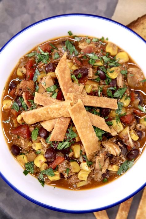 Chicken Tortilla Soup Best Chicken Tortilla Soup, Chicken Tortilla Soup Easy, Chicken Tortillas Soups Recipe, Tortilla Soup Recipe, Fried Tortillas, Fire Roasted Tomatoes, Chicken Tortilla Soup, Chicken Tortilla, Sauteed Vegetables