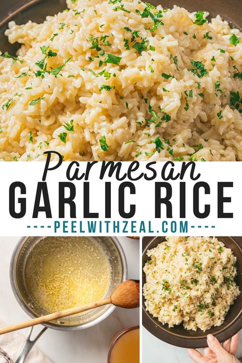 Creamy Rice Pilaf Recipe, Garlic Jasmine Rice, Creamy White Rice, Creamy Garlic Rice, Dairy Free Creamy Rice, Instant White Rice Recipes, Filipino Garlic Rice, Garlic Parm Rice, Parmesan Rice Recipes