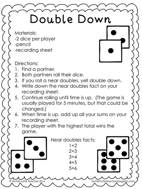 Techie Turtle Teacher: freebie - double down dice game for near doubles addition strategy Doubles Plus 1, Near Doubles, Doubles Addition, Math Doubles, Doubles Facts, Addition Strategies, Math Night, Math Fact Fluency, People Reading