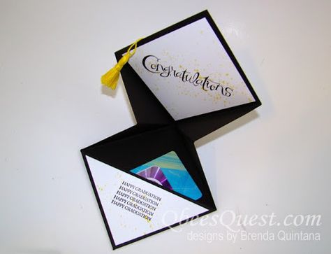 Grad Cap Gift Card Holder Tutorial - Qbees Quest Card Holder Tutorial, Diy Graduation Cards, Graduation Card Boxes, Graduation Cards Handmade, Stamping Projects, Grad Cards, Fun Folds, Graduation Diy, Seni Origami