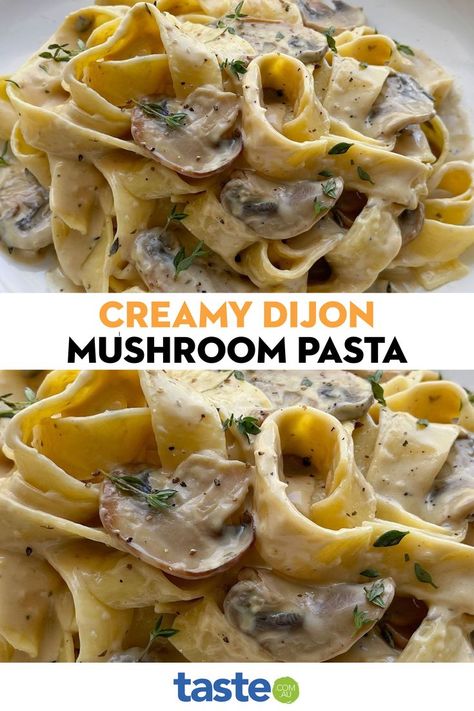 This super creamy vegetarian pasta uses our one pan creamy chicken recipe base, which you can find at Coles, plus a little dijon mustard for extra flavour. Browning off the mushrooms until they are nice and golden adds a real meaty richness to the sauce - the trick is not to stir the mushrooms too much and let them get nice and golden before turning. Dijon Pasta, One Pan Creamy Chicken, Creamy Dijon, Chicken Alfredo Recipe, Mushroom Recipes Pasta, Creamy Chicken Recipes, Creamy Mushroom Pasta, Chicken Alfredo Recipes, Vegetarian Pasta Recipes