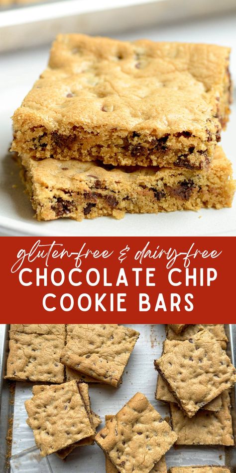 Bake the perfect gluten-free chocolate chip cookie bars with this easy recipe. They are soft, chewy, and packed full of chocolatey goodness. These delightful gluten-free and dairy-free treats are easy to make, and everyone loves them! Gluten Free Cookie Bars, Oatmeal Chocolate Chip Bars, Lexi's Clean Kitchen, Dairy Free Treats, Dairy Free Cookies, Chocolate Chip Bars, Dairy Free Chocolate Chips, Gluten Free Chocolate Chip Cookies, Gluten Free Chocolate Chip