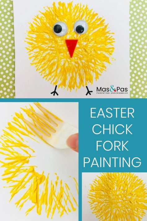 Painting With Toddlers, Fork Painting, Påskeaktiviteter For Barn, Fork Crafts, Easter Crafts Preschool, Easter Crafts For Toddlers, Toddler Painting, Easter Preschool, Easy Easter Crafts