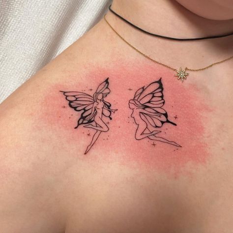 Puppy Fairy Tattoo, Halloween Collarbone Tattoo, Fairy Collar Bone Tattoo, Collar Bone Tattoo Unique, Collar Tattoos For Women, Collar Bone Tattoos For Women Unique, Fairy Tattoo Designs Unique, Tattoo Whimsical, Fairies Tattoo