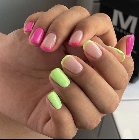 Elegant Acrylics, Summer Bright Nails, Easy Nail Design, Two Tone Nails, Simple Summer Nails, Summer Nails 2024, Sassy Nails, Summery Nails, Nail Design Ideas