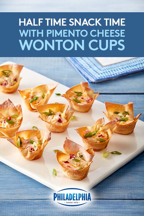 Pimento Dip, Cheese Wontons, Wonton Cups, Wonton Recipes, Superbowl Snacks, Delicious Cream, Superbowl Party Food, Wontons, Pimento Cheese